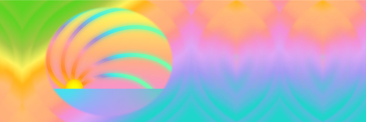 Colorful abstract design with swirling patterns on a gradient background