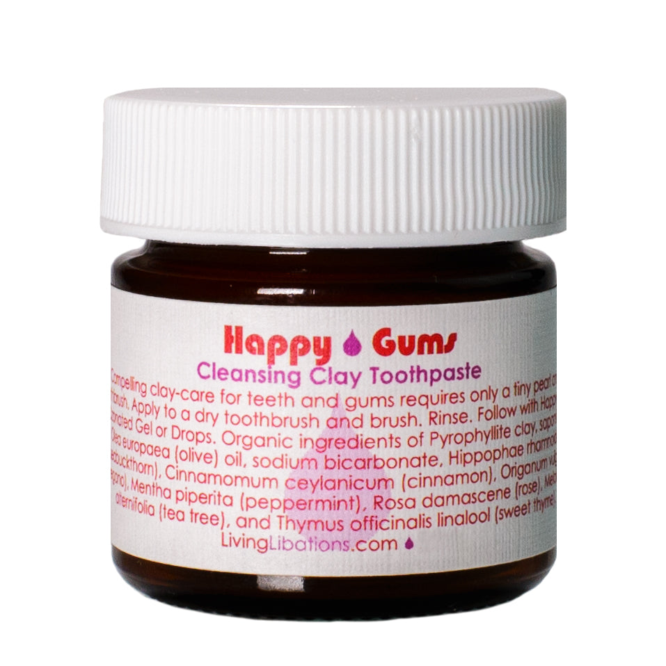 Living Libations Happy Gums Cleansing Clay Sensitive Toothpaste Oral Care Tooth Mouth Peppermint Clean Dental Fresh Cavity Tea Tree Rose Baking Soda Clove